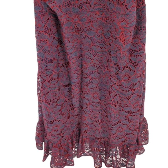 ModCloth A Night Like This Halter Dress Navy Red Lace Overlay Ruffle Hem 28 - Picture 2 of 16